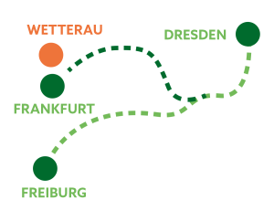 Landkarte von der Wetterau nach Dresden, Frankfurt, Freiburg
